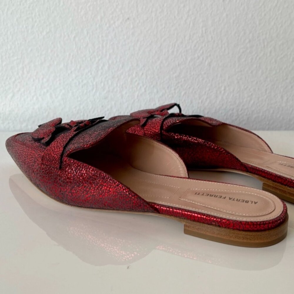Alberta Ferretti-Red Mia Laminated Leather Mules  NEW W BOX Size 37 - Picture 3 of 11